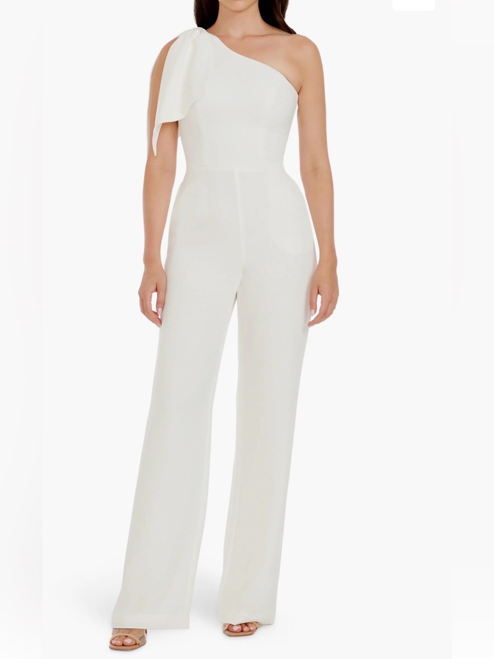 Dress the Population Ivory One-Shoulder‎ Wide-Leg Jumpsuit